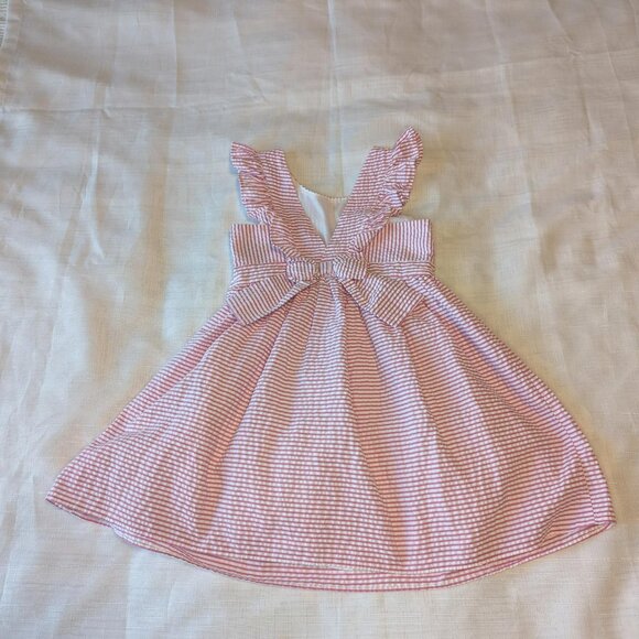 Rare Editions Girls Pink White Seersucker‎ Dress With White Lace Applique - Picture 5 of 10